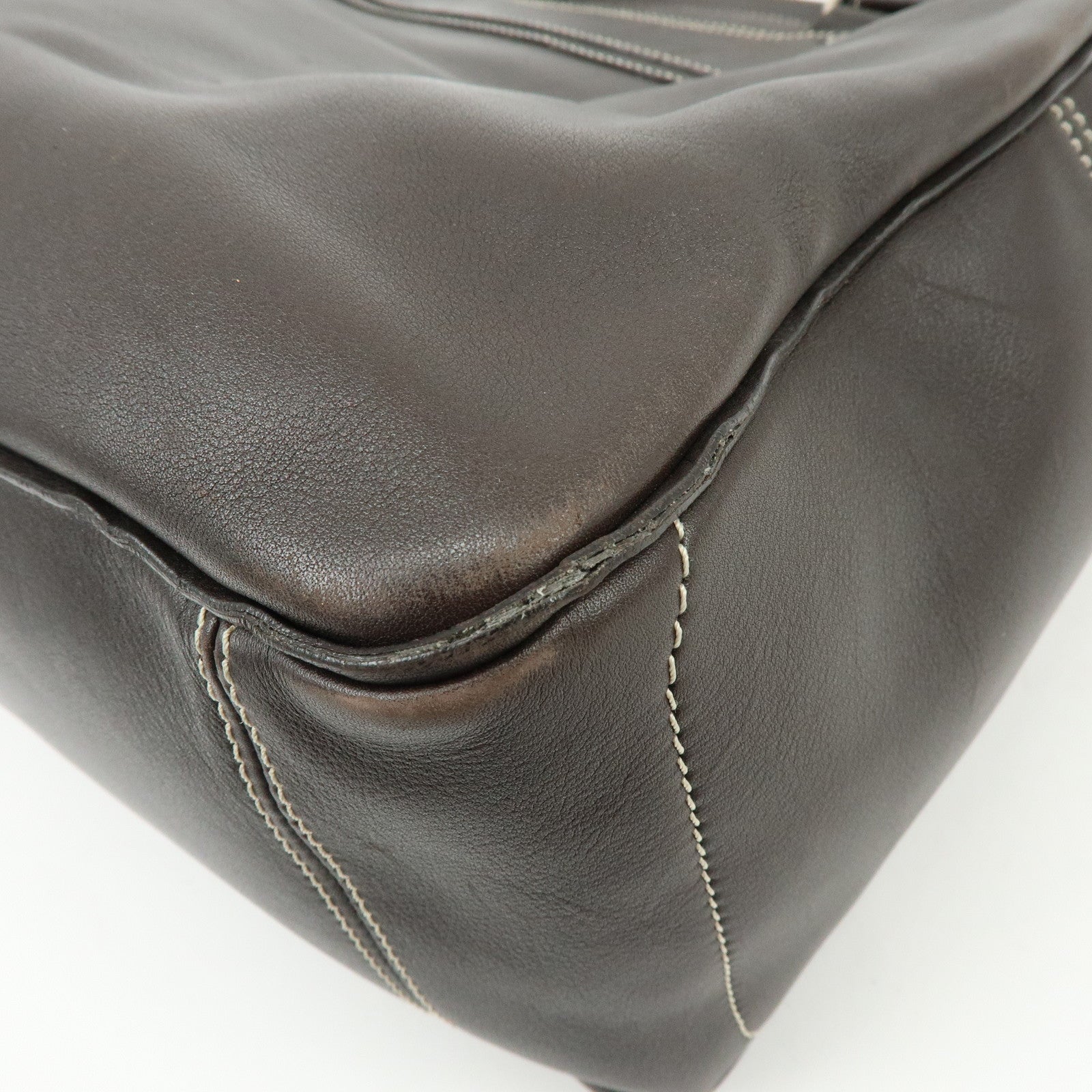 CELINE Macadam Boogie Bag Hand Bag Tote Bag Brown White Sticth