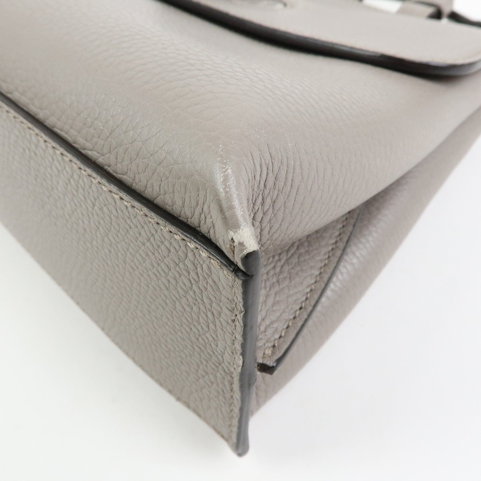 GUCCI Bamboo Leather 2Way Bag Hand Bag Shoulder Bag Grey 370831