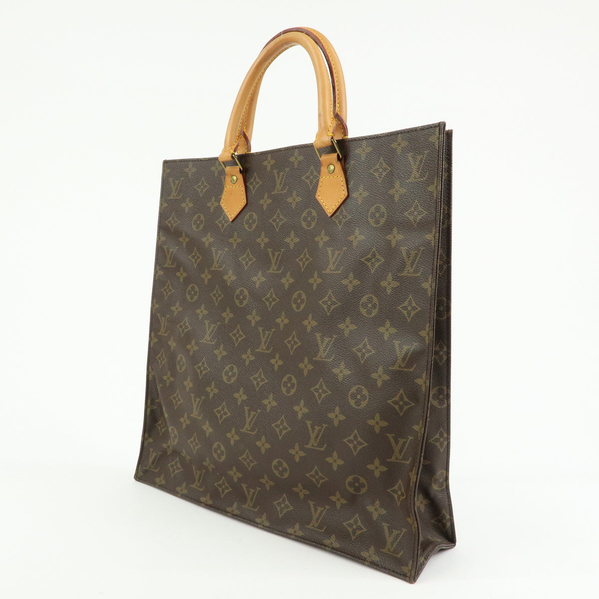 Louis Vuitton Monogram Sac Plat Tote Bag Hand Bag Brown M51140