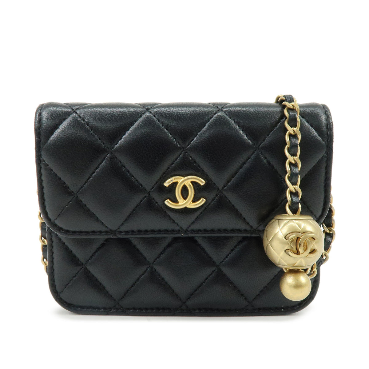 CHANEL Matelasse Lamb Skin Mini Chain Shoulder Bag Black