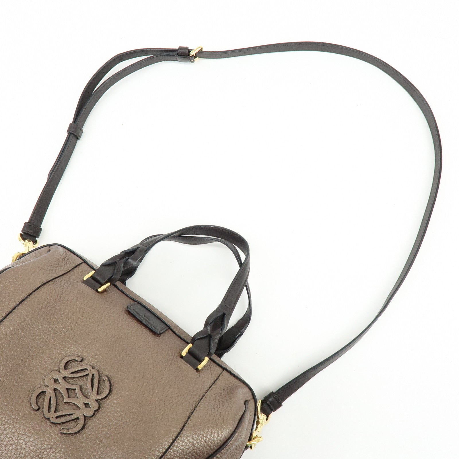 LOEWE Anagram Leather 2Way Bag Hand Bag Boston Bag Bronze