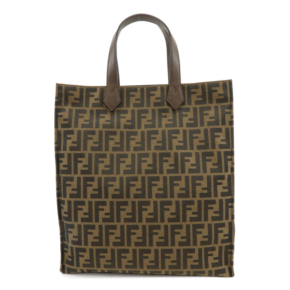 FENDI Zucca Canvas Leather Tote Bag Hand Bag Brown Black 8BH263