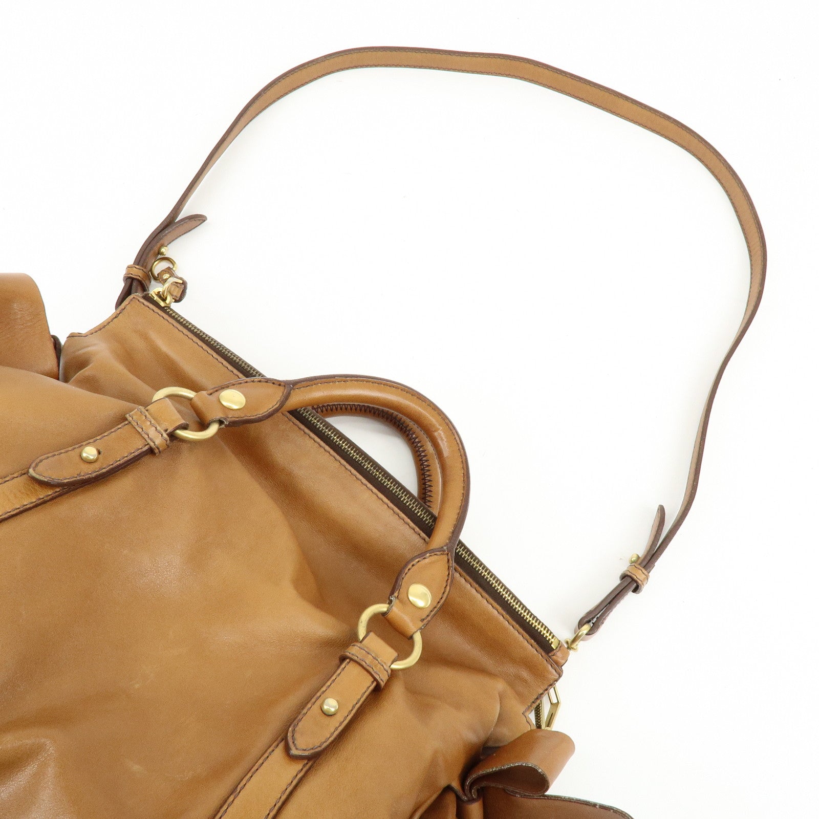MIU MIU Leaether Ribbon 2Way Bag Hand Bag Shoulder Bag Brown