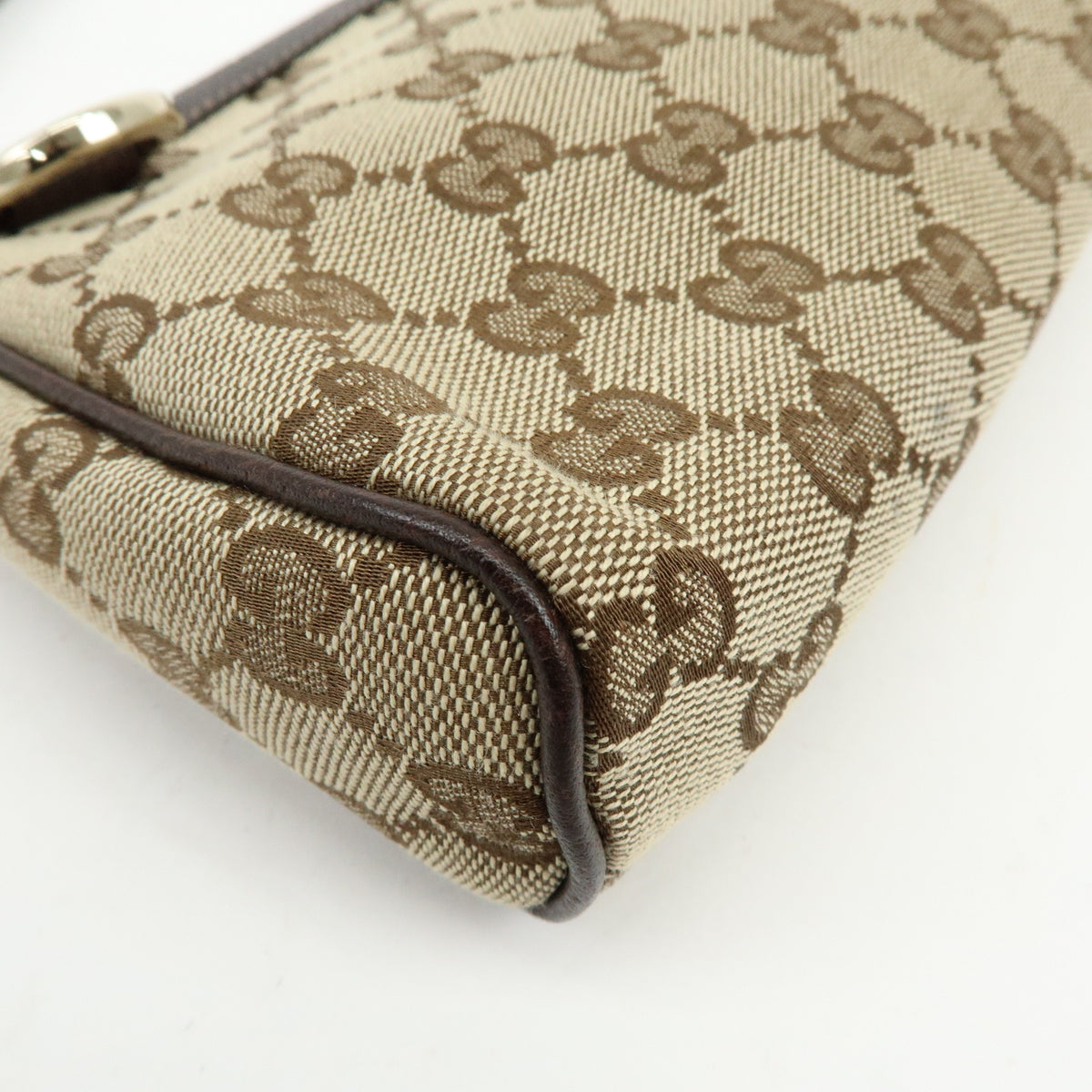GUCCI Abbey GG Canvas Leather Accessory Pouch Hand Bag Brown 145750