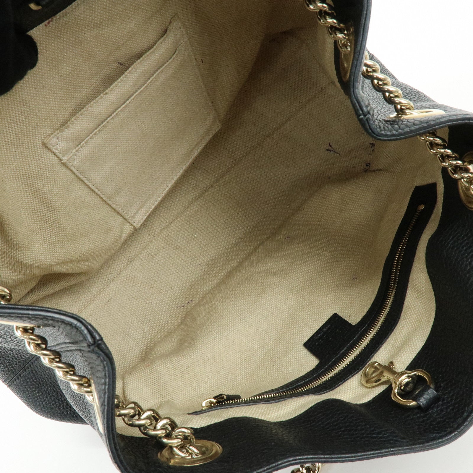 GUCCI SOHO Interlocking G Leather Chain Shoulder Bag Black 536196