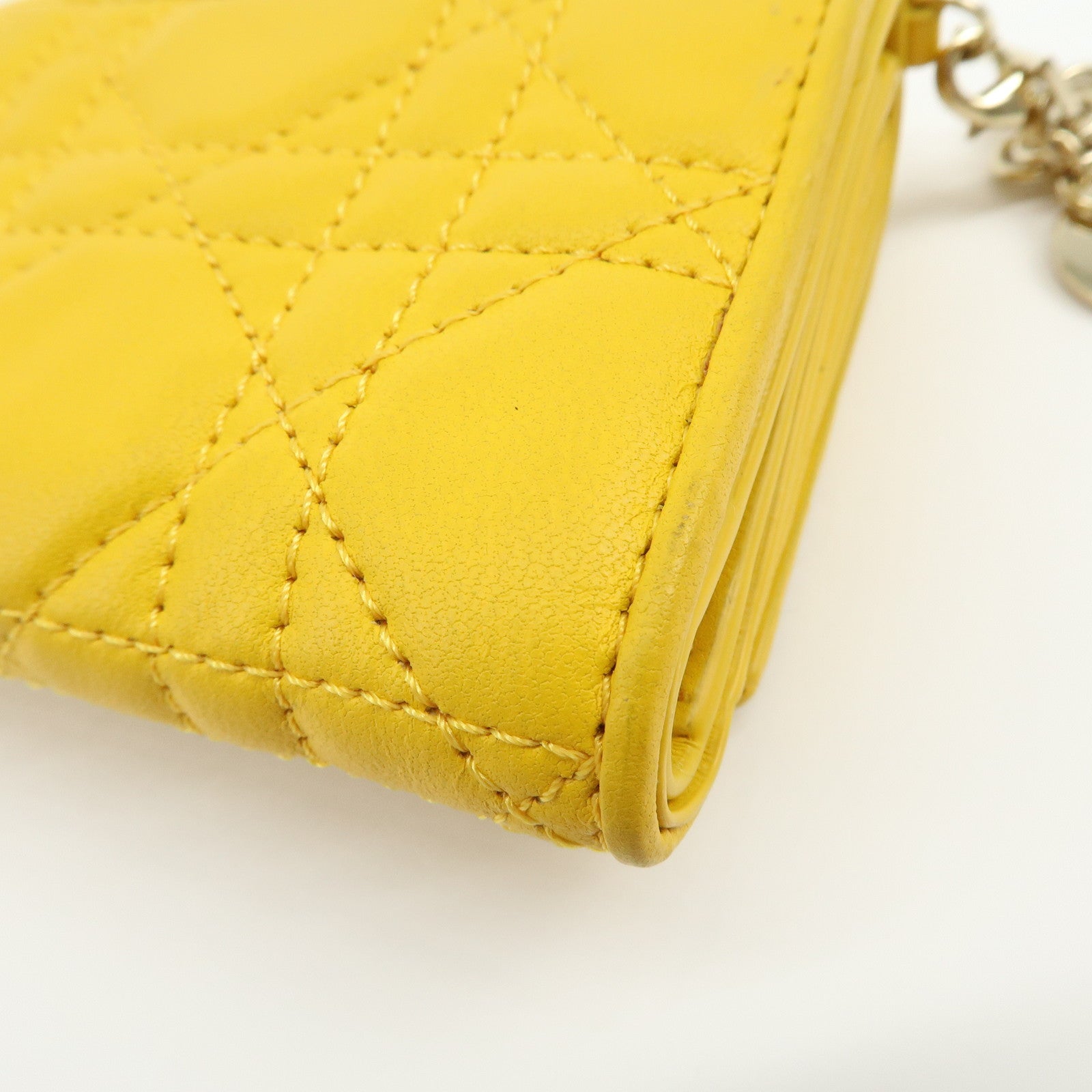Christian Dior Lady Dior Cannage Leather Lotus Compact Wallet Yellow