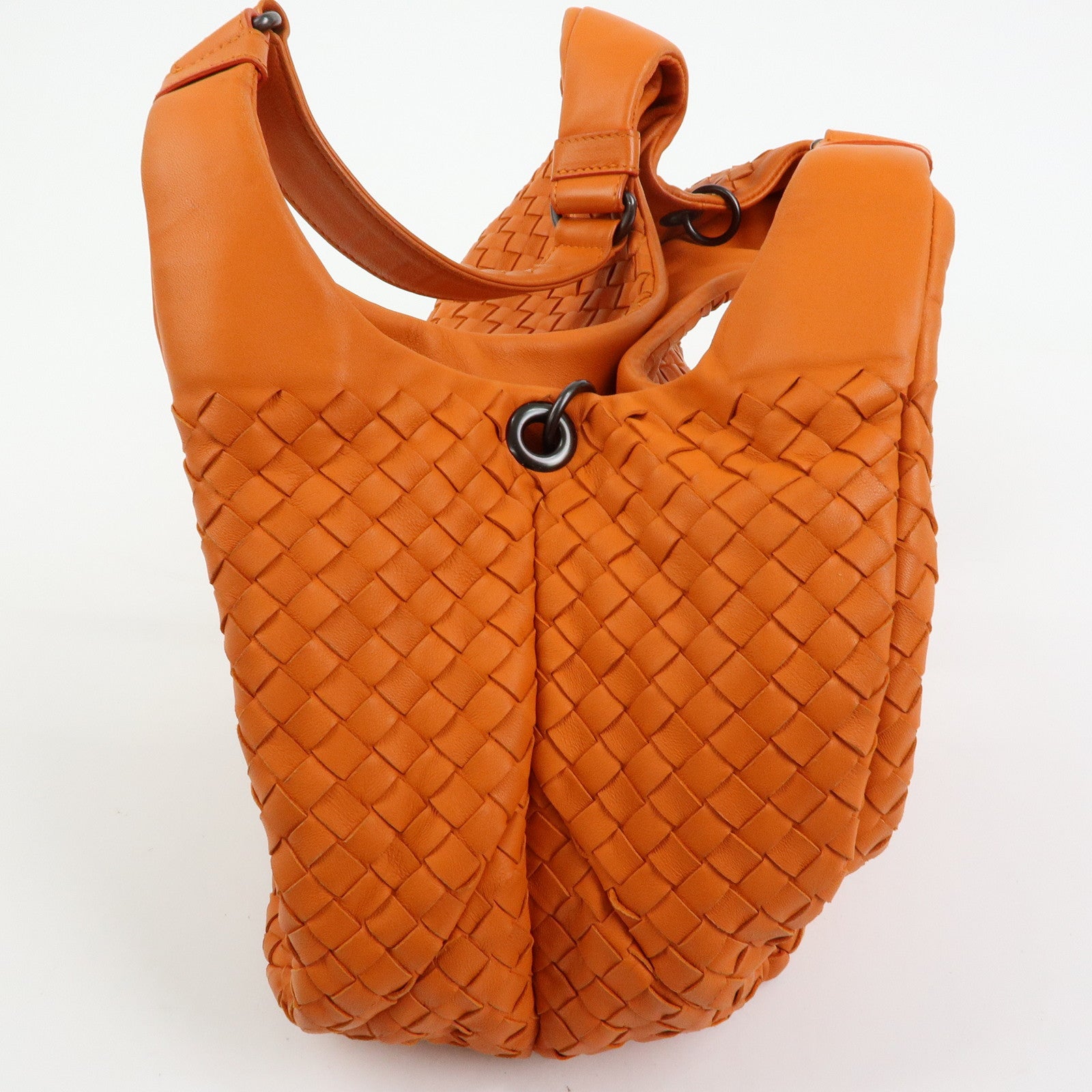 BOTTEGA VENETA Intrecciato Campana Leather Shoulder Bag Orange