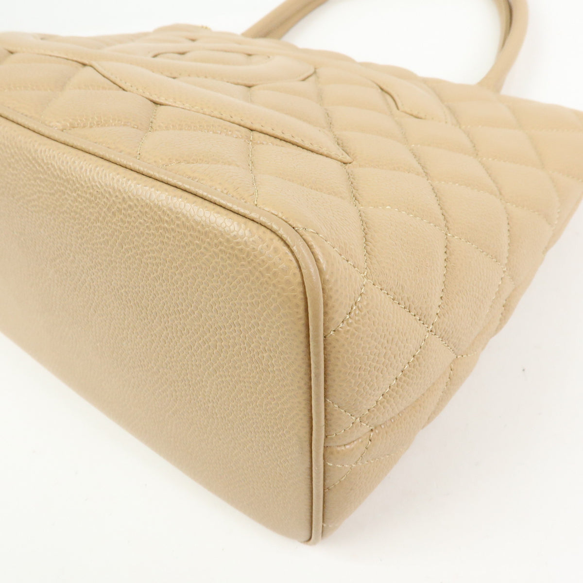CHANEL Matelasse COCO Mark Caviarskin Medallion Tote Bag Beige A01804
