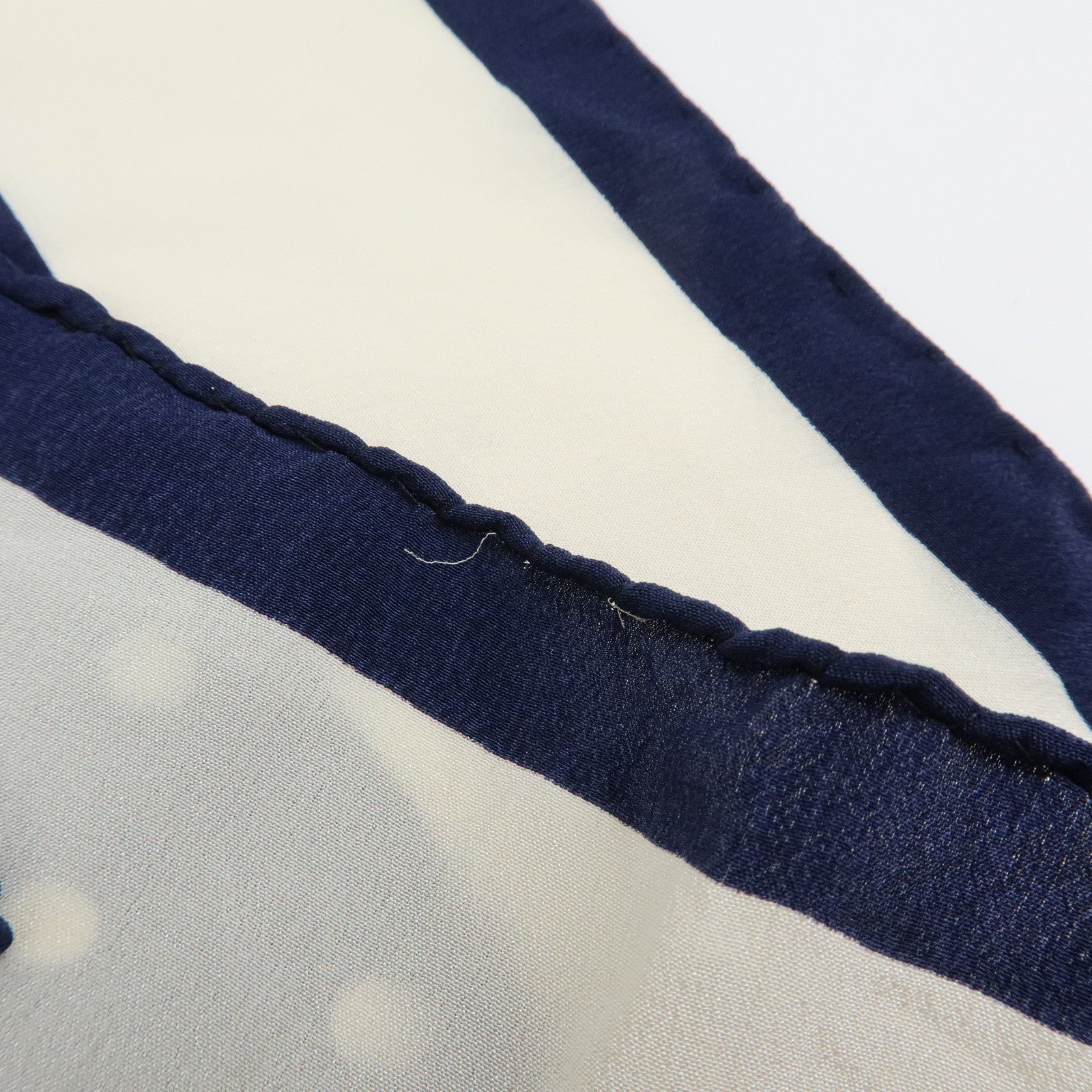 CHANEL Silk 100% Scarf Poka Dots Ribbon Design White Navy