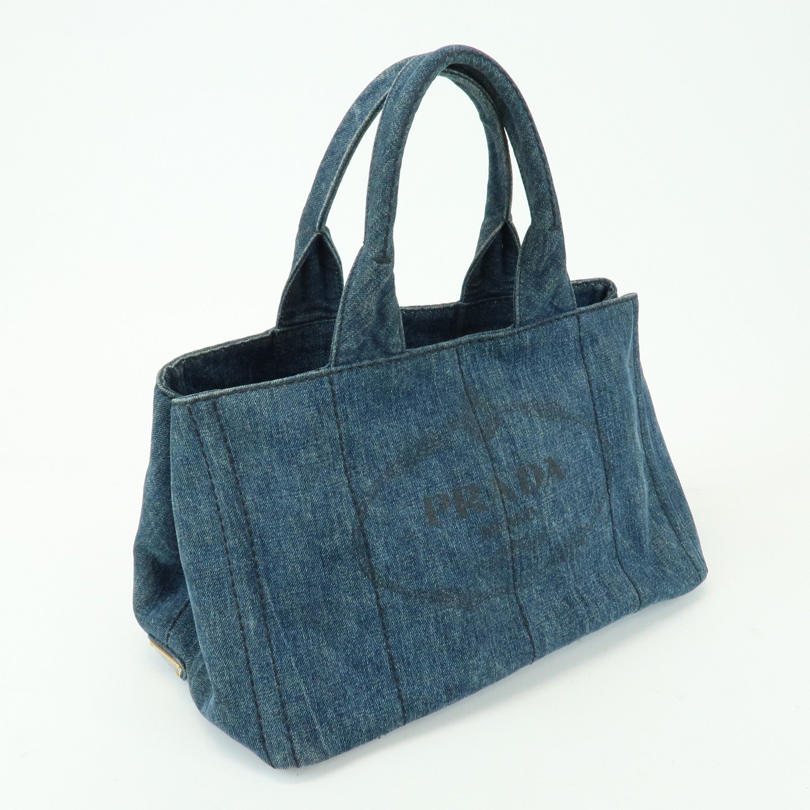PRADA Triangle Logo Canapa Denim Tote Bag Hand Bag Blue
