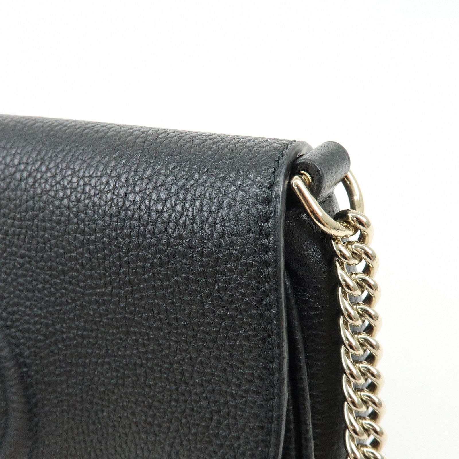 GUCCI SOHO Interlocking G Leather Chain Shoulder Bag Black 536224