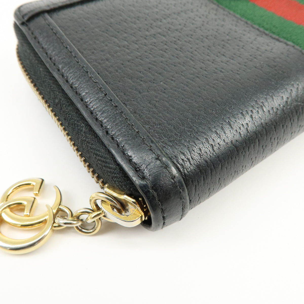 GUCCI Ophidia Sherry Double G Leather Round Zippy Wallet Black 523154