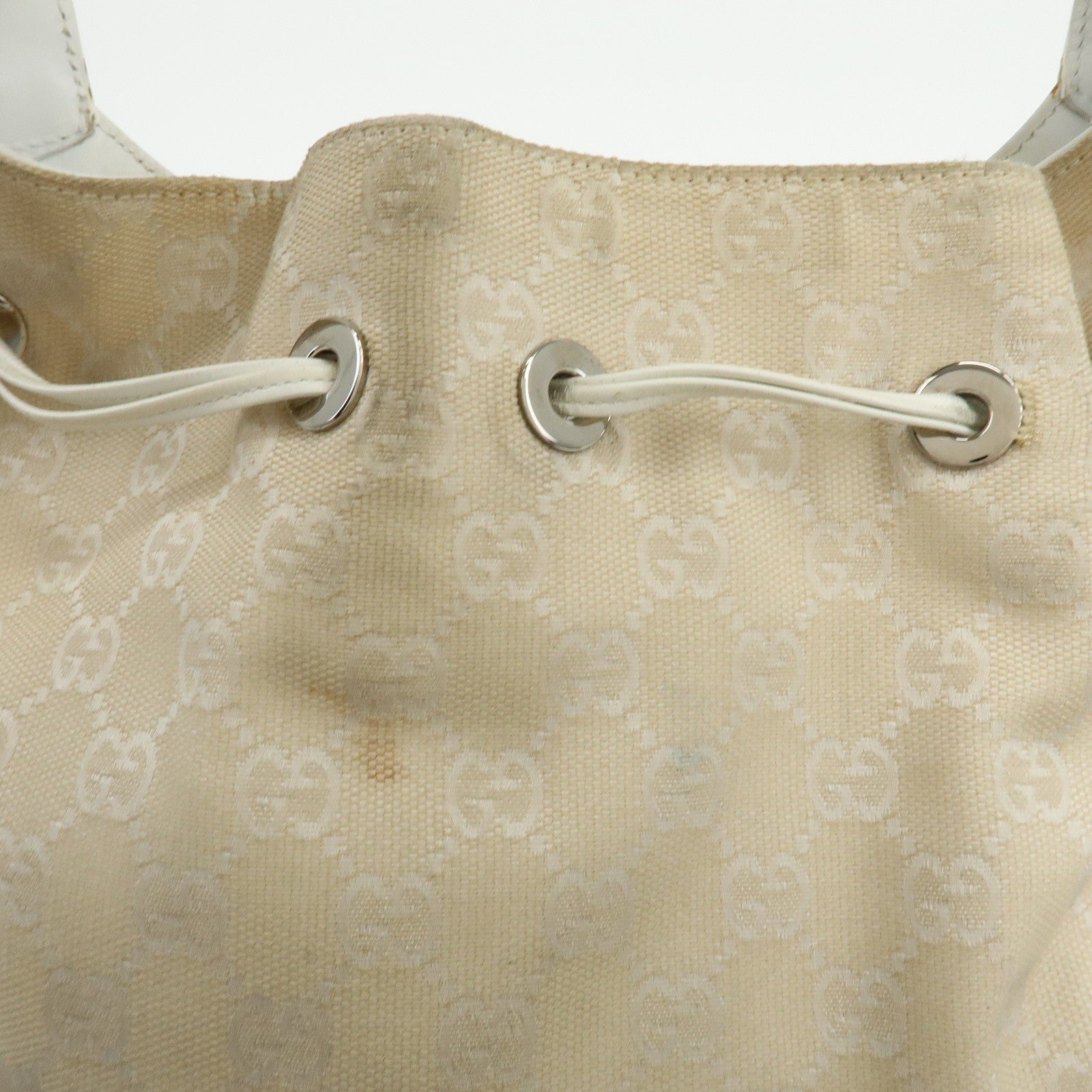 GUCCI Bamboo GG Canvas Leather Shoulder Bag Beige 001・4033・200047
