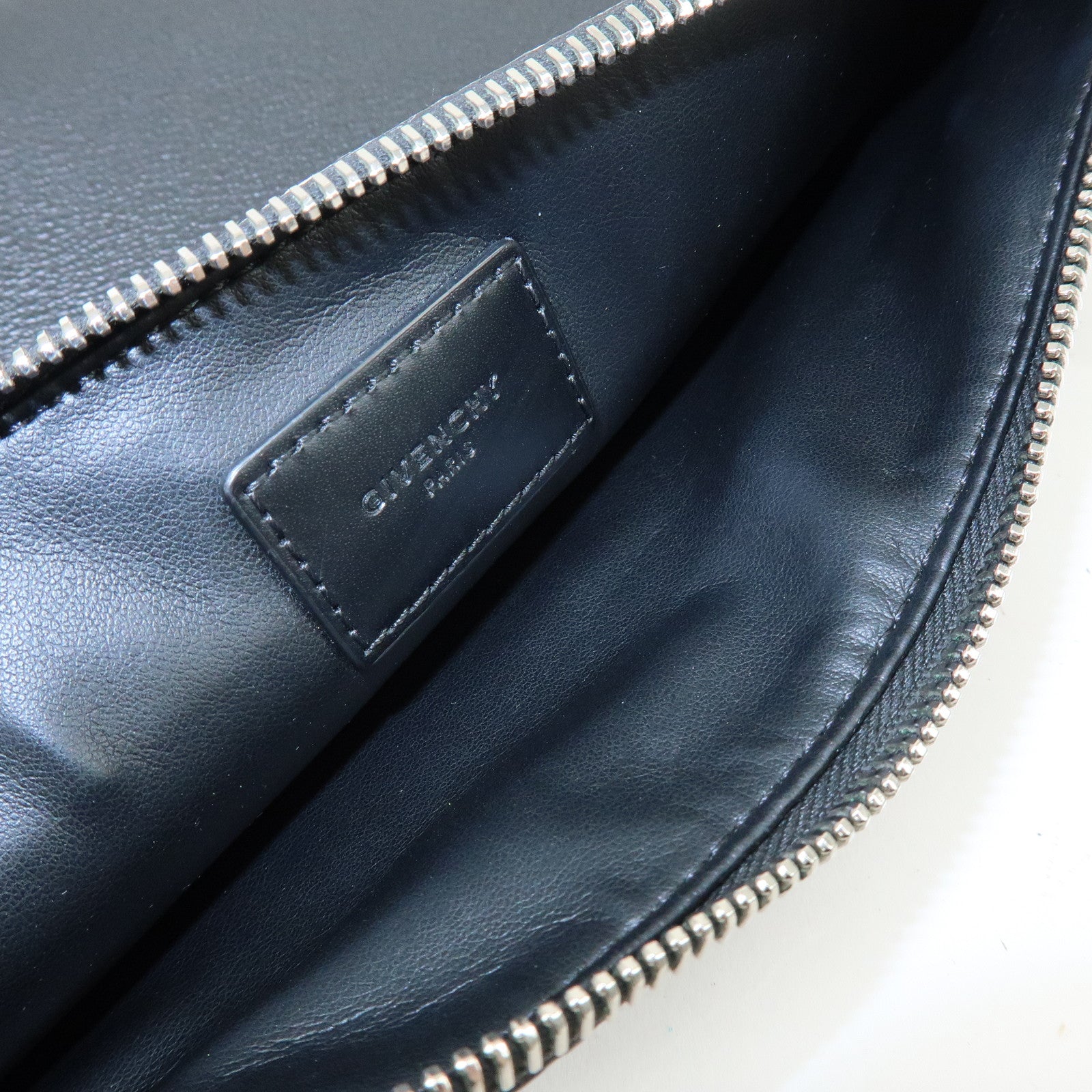 GIVENCHY Shark Print Leather Clutch Bag Flat Pouch Black