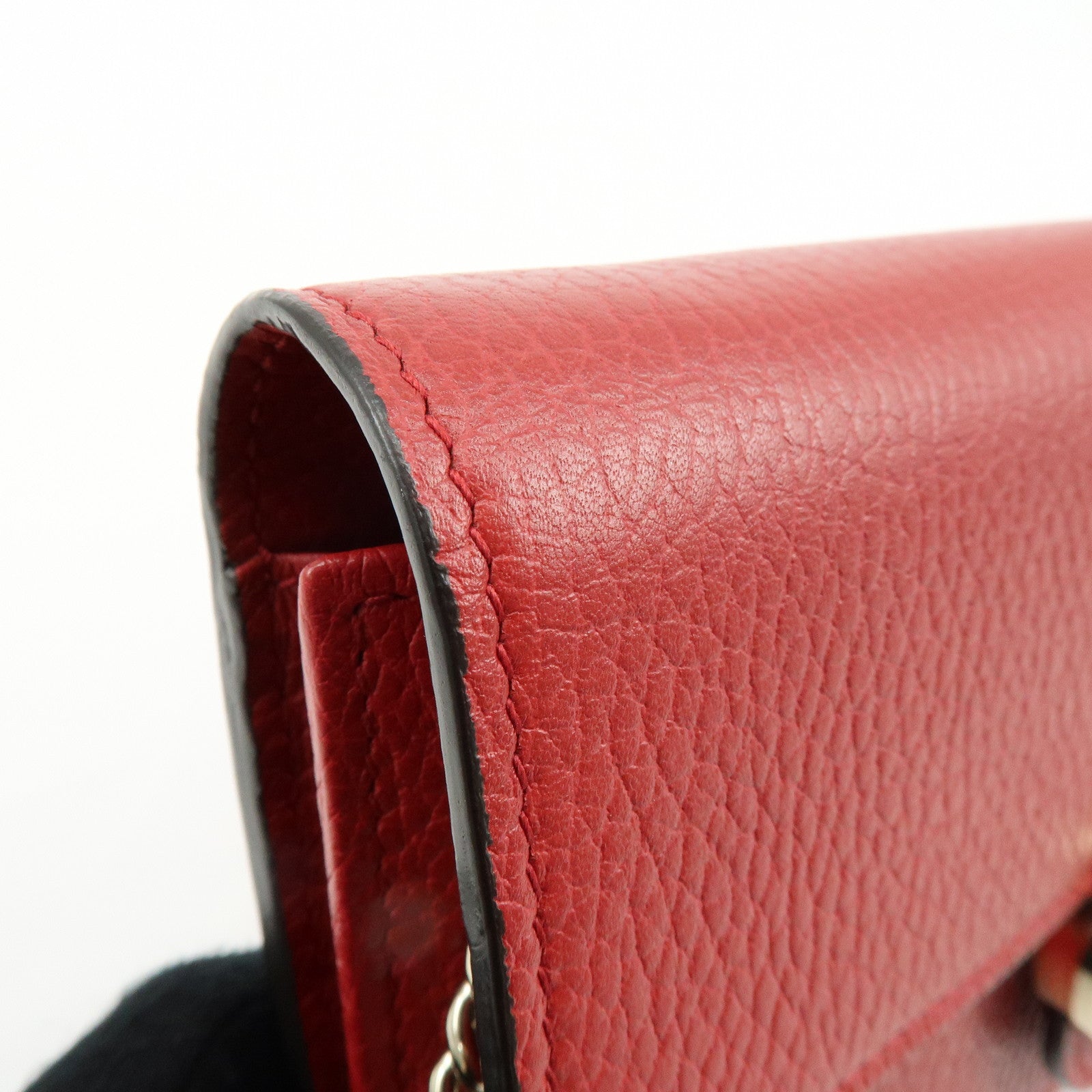 GUCCI Interlocking G Leather Chain Wallet Shoulder Bag Red 510314