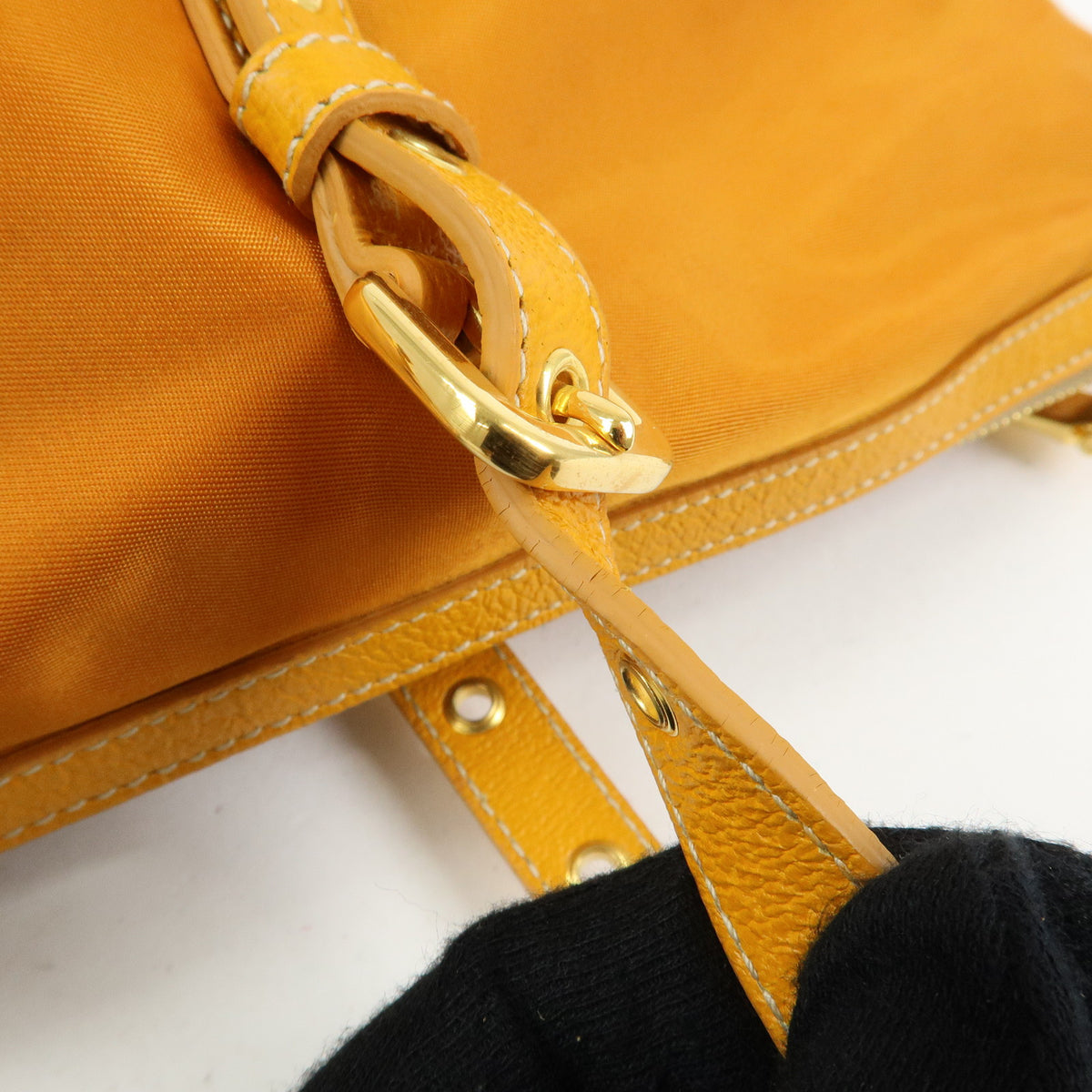 PRADA Triangle Logo Nylon Leather Tote Bag Shoulder Bag Orange BR4253
