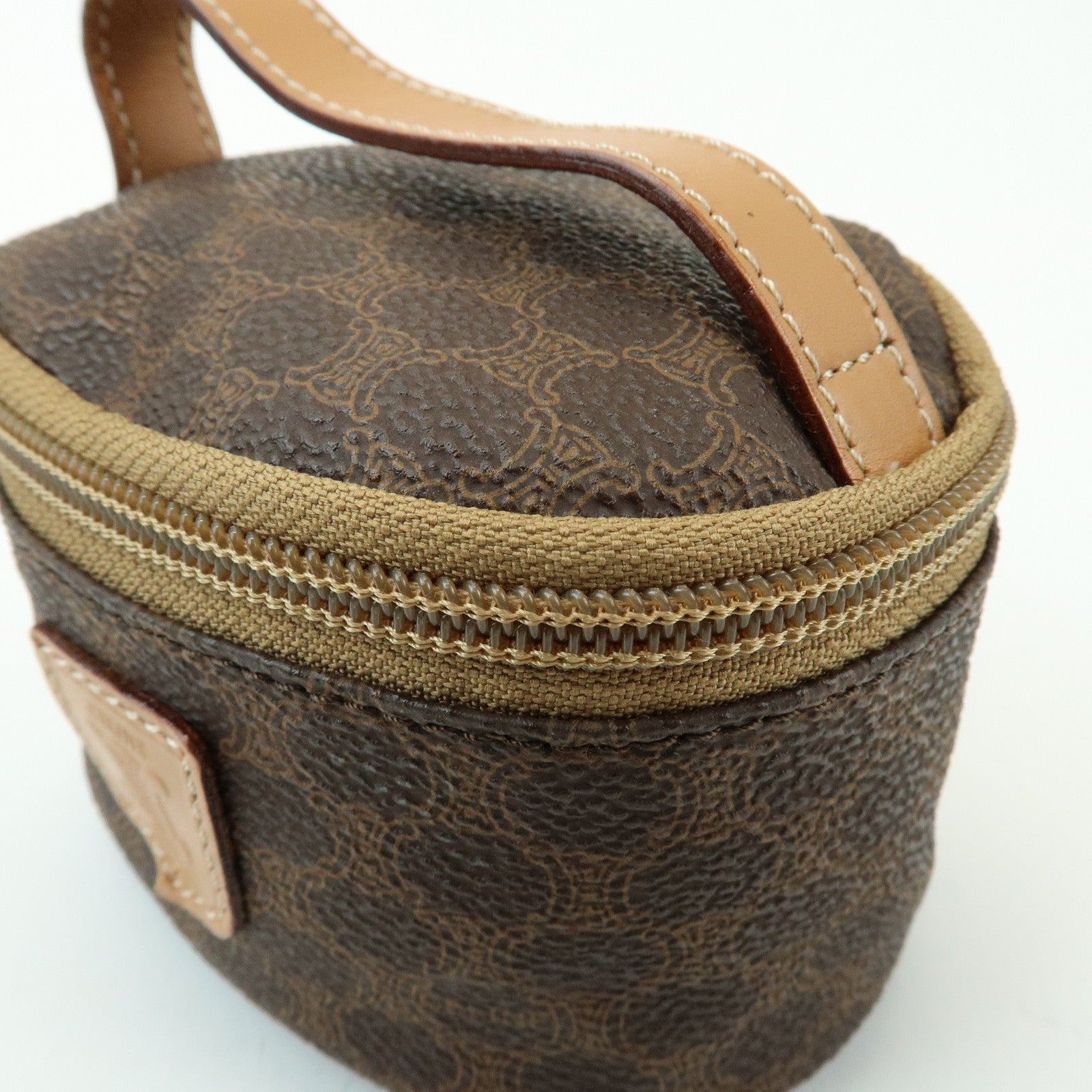 CELINE Macadam PVC Canvas Leather Mini Pouch Vanity Bag Brown