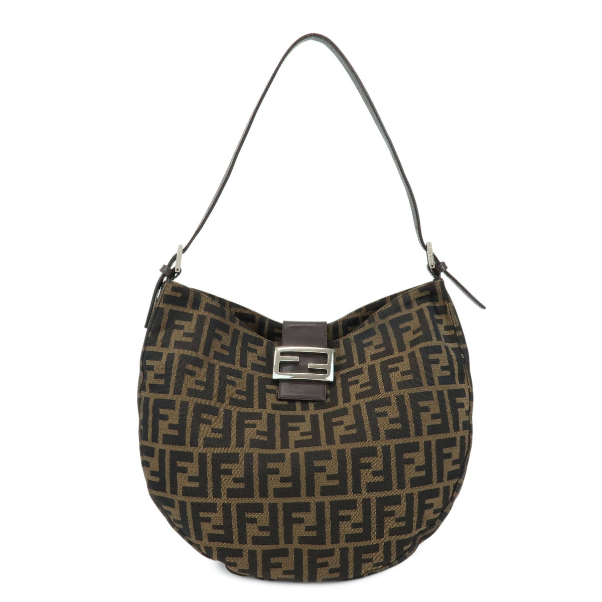 FENDI Zucca Canvas Leather Shoulder Bag Brown 26729