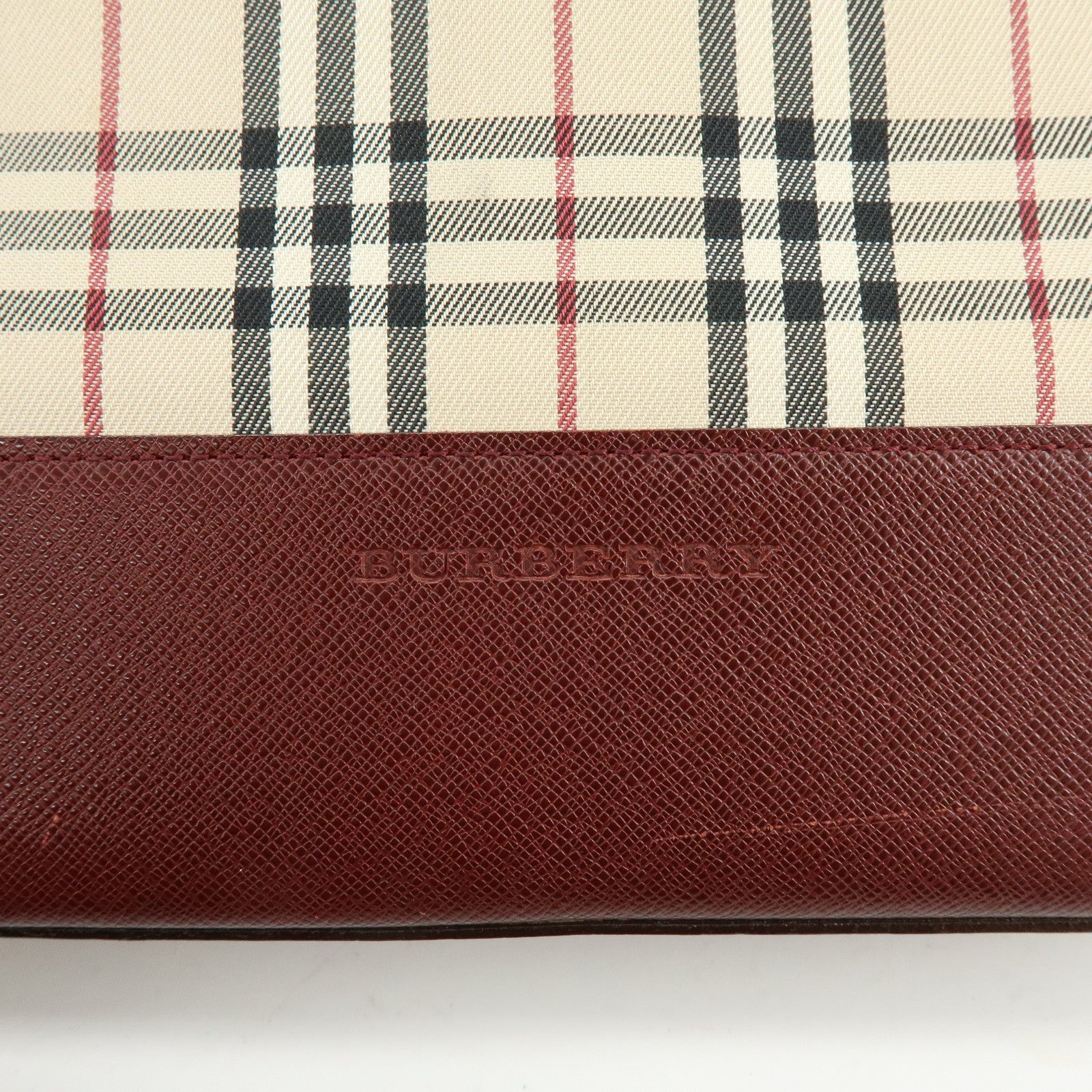 BURBERRY Nova Plaid Canvas Leather Shoulder Bag Hand Bag Beige Bordeaux