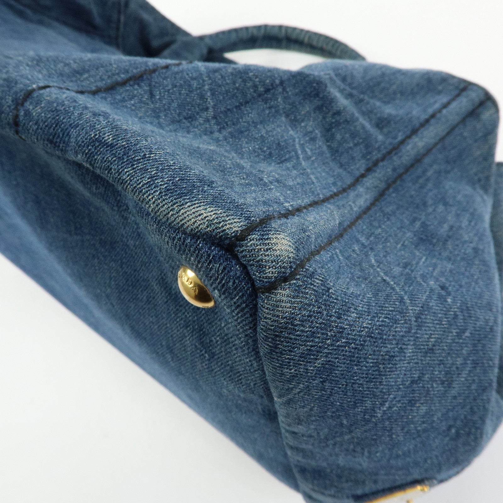 PRADA Triangle Logo Canapa Large Denim Tote Bag Hand Bag B1872B