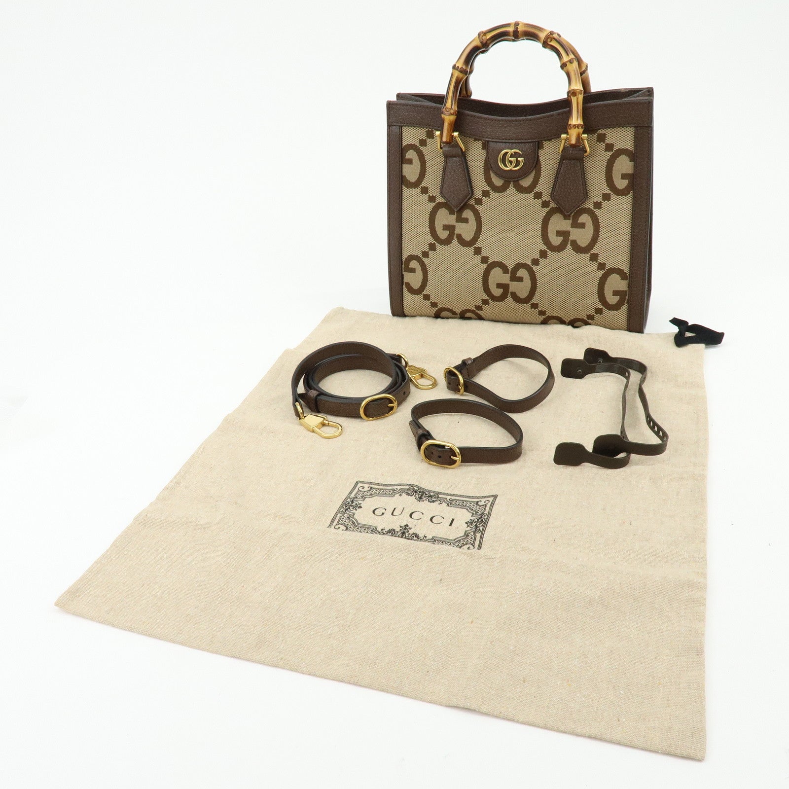 GUCCI Bamboo Double G Diana Jumbo GG Canvas 2Way Bag Tote Bag 660195