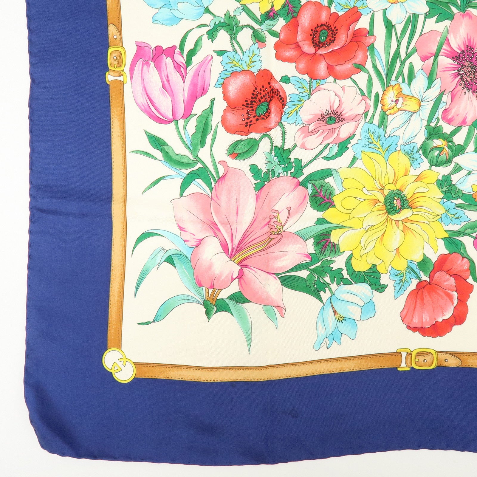 GUCCI Set of 2 Silk 100% Scarf Flower Mushroom Motif Green Navy