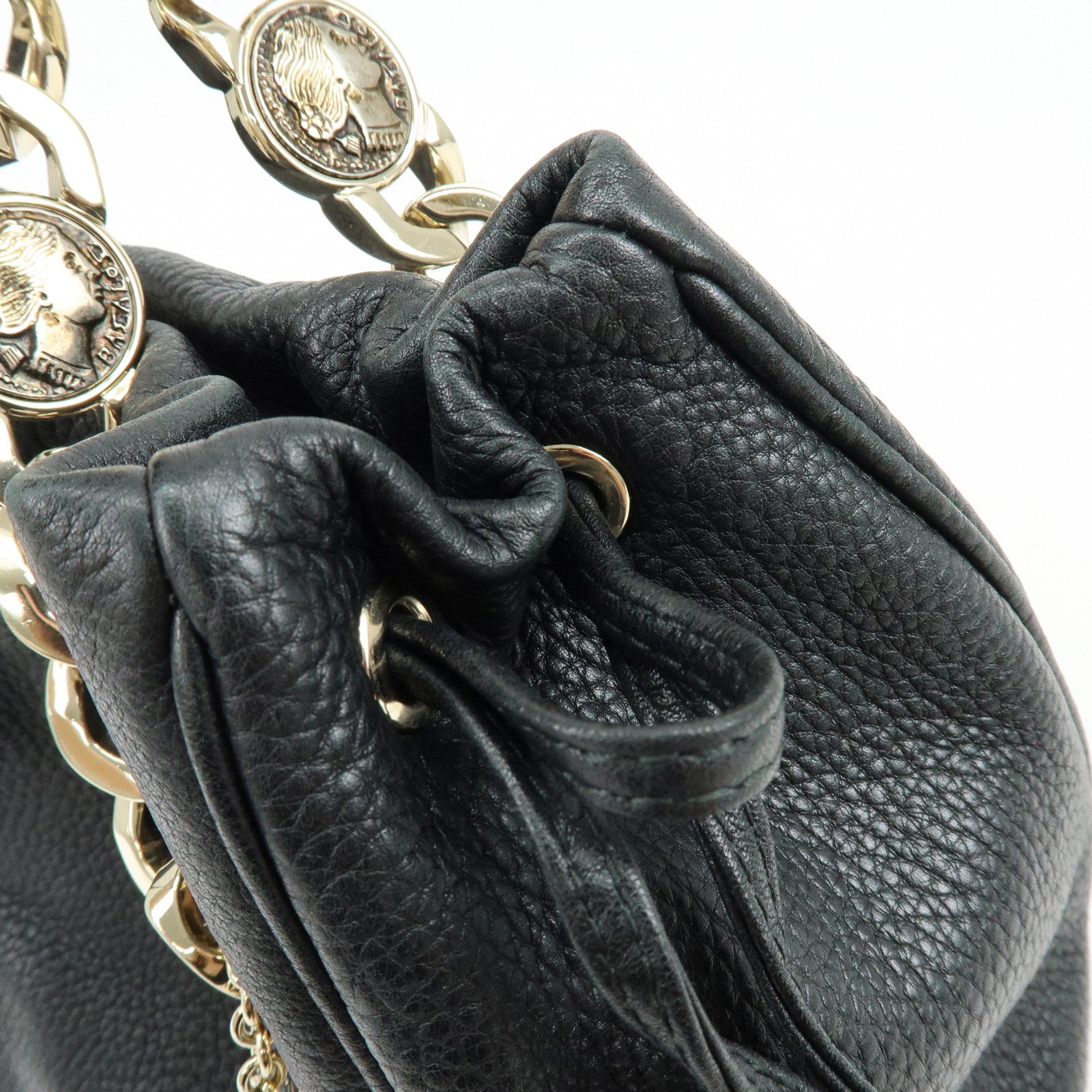 BVLGARI Monete Leather Chain 2Way Bag Shoulder Bag Black Gold