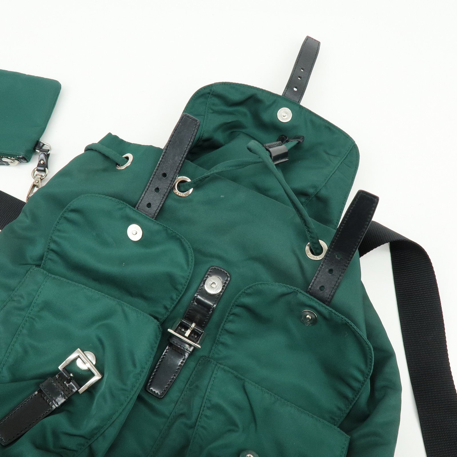 PRADA Triangle Logo Nylon Leather Backpack Rucksack Green Black 1BZ811