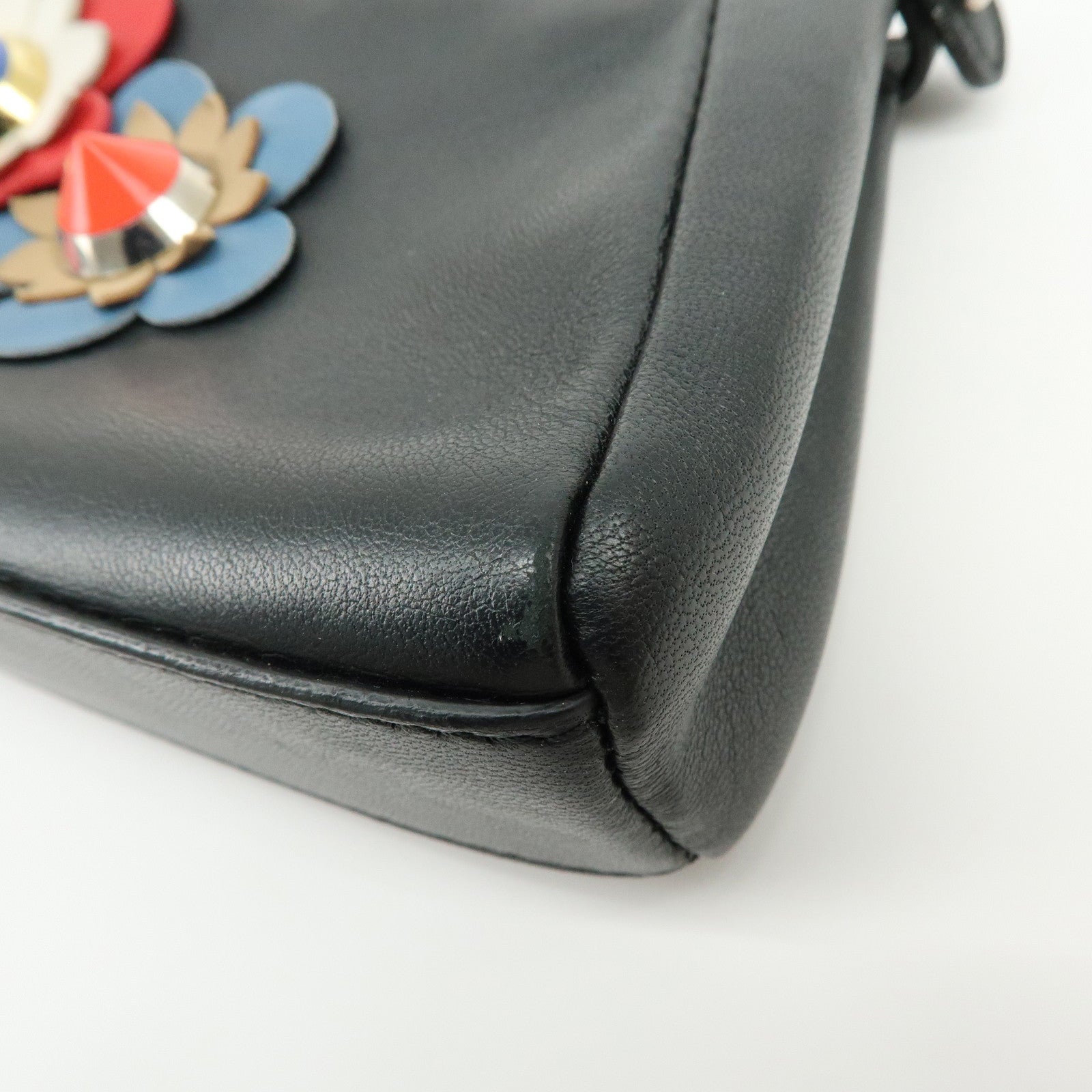 FENDI Micro Peekaboo Leather Flower Motif 2Way Hand Bag Black 8M0355