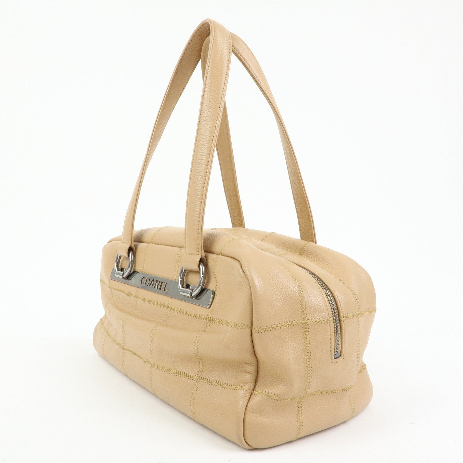 CHANEL Chocolate Bar Caviarskin Shoulder Bag Hand Bag Beige A26135
