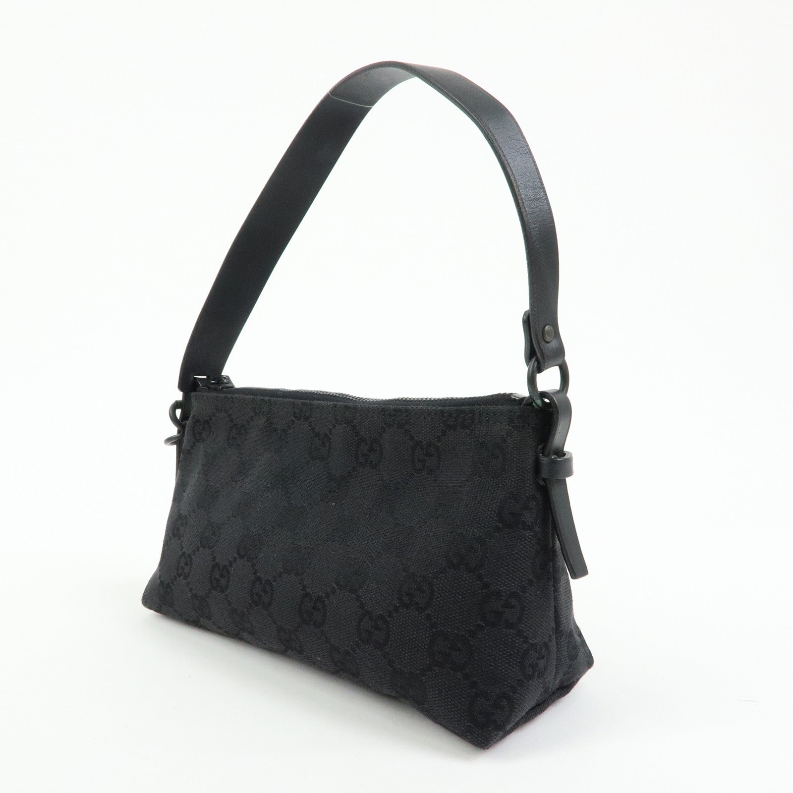 GUCCI GG Canvas Leather Hand Bag Accessory Pouch Black 103399