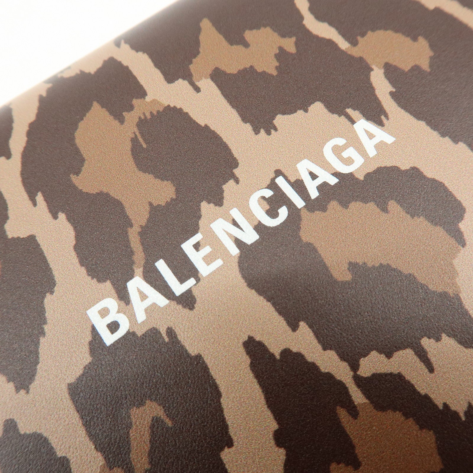 Balenciaga Leather Bi-Fold Compact Wallet Leopard Motif Brown
