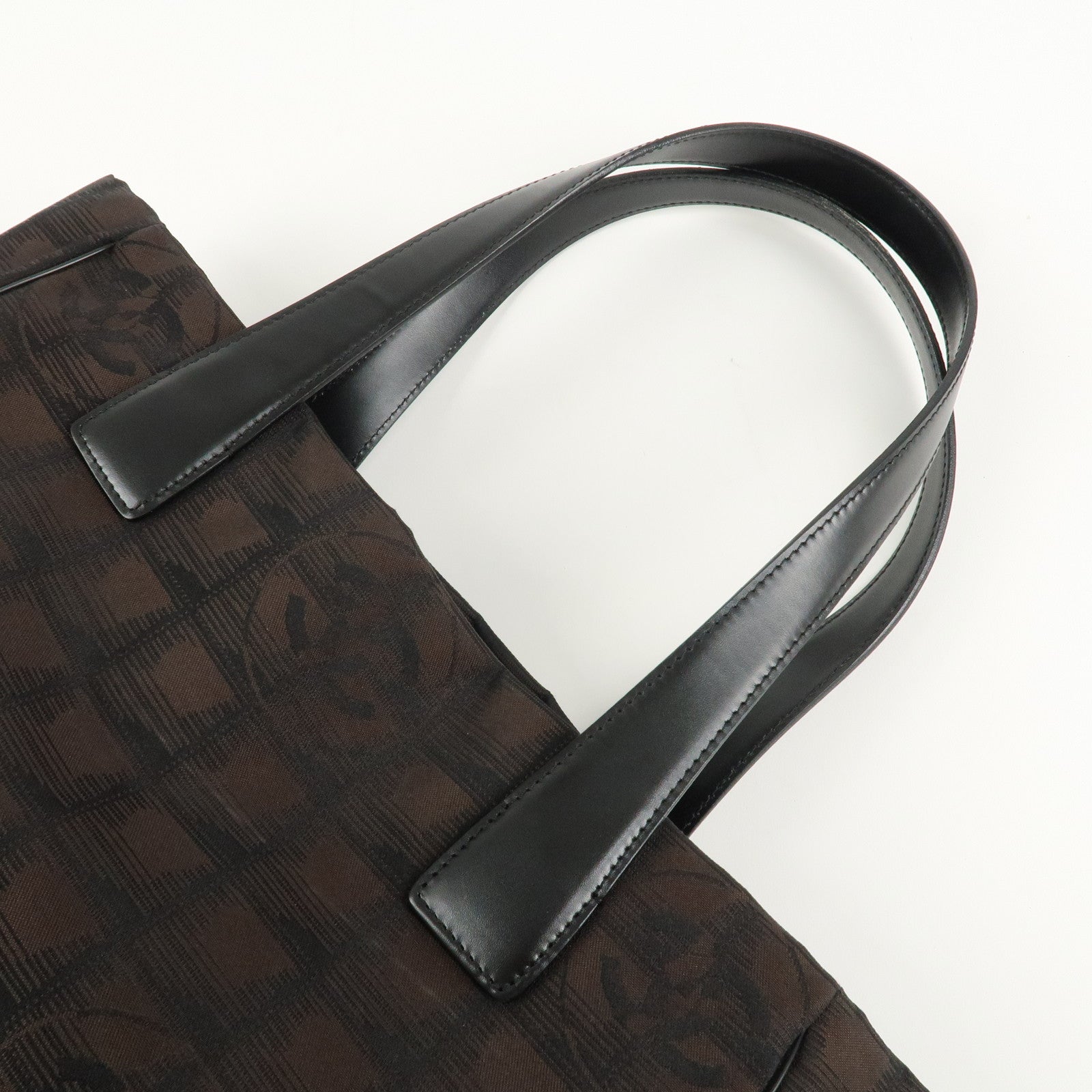 CHANEL New Travel Line Nylon Jacquard Leather Tote PM Dark Brown A20457 Used