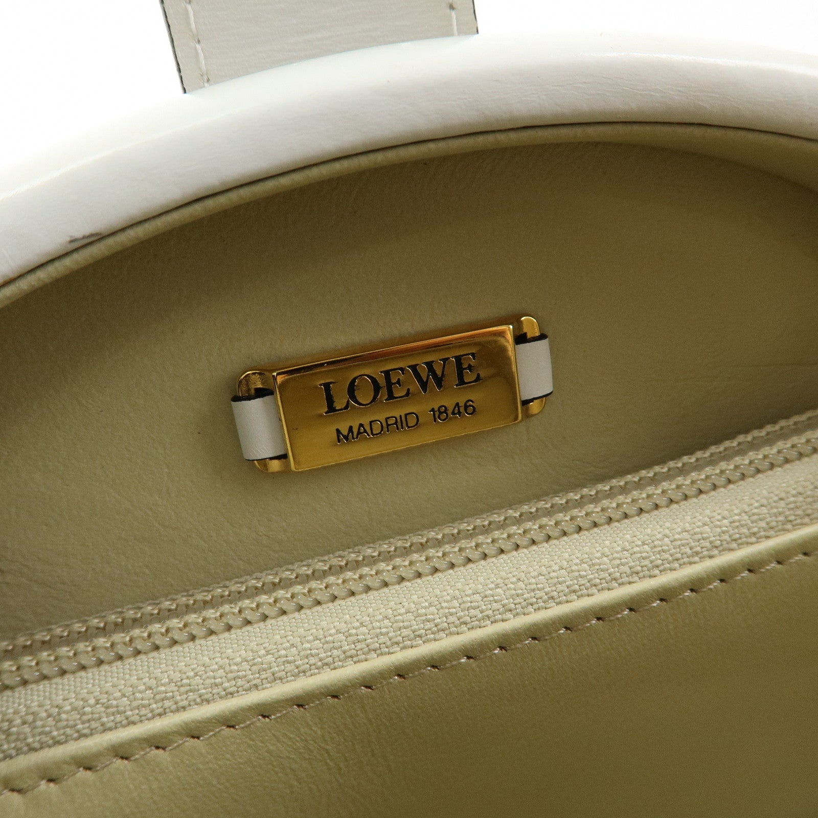 Loewe Logo Round Leather Hand Bag White