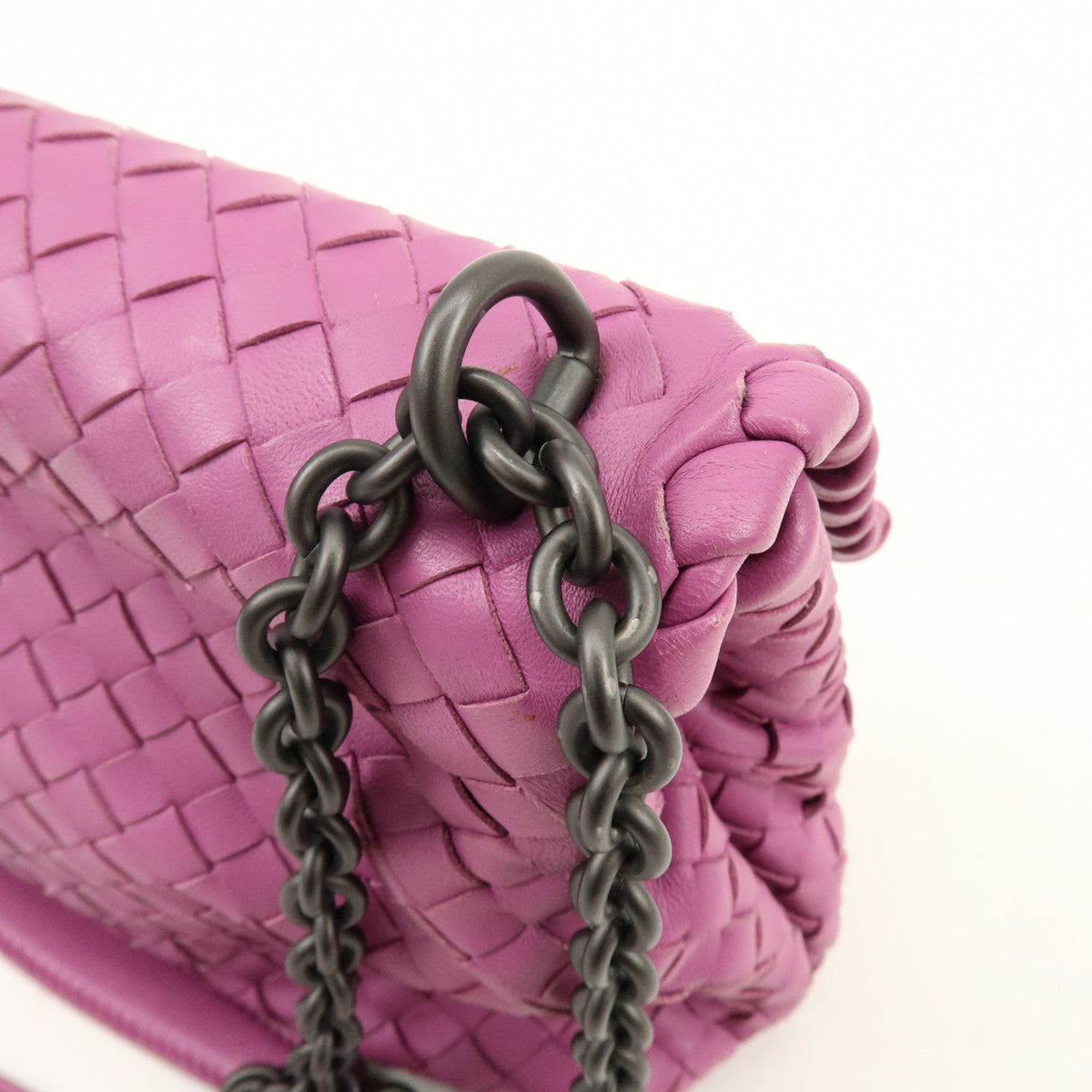 BOTTEGA VENETA Intrecciato Leather Chain Shoulder Bag Purple