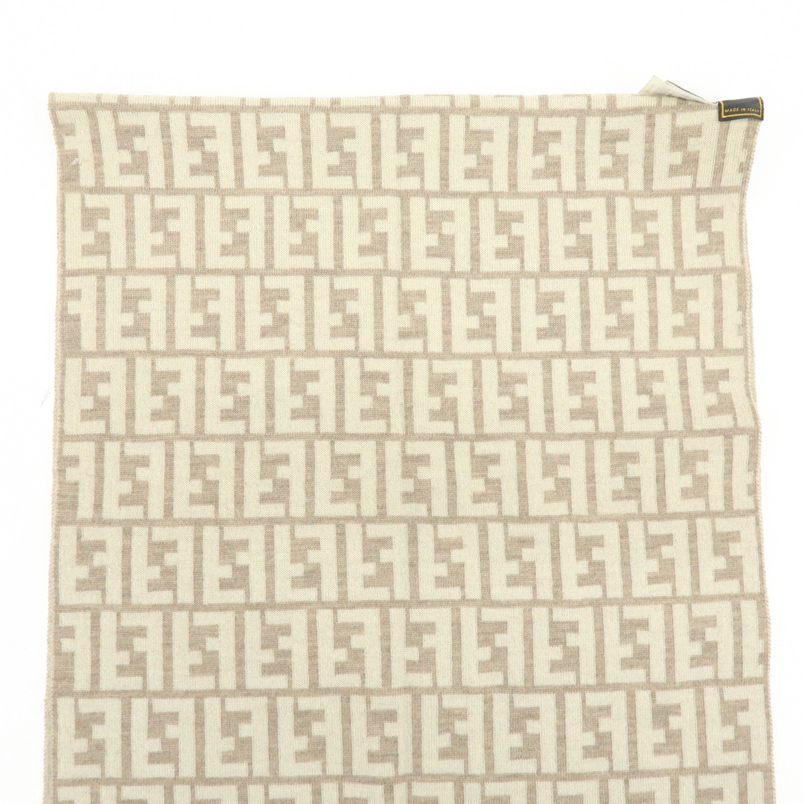 FENDI Zucca FF Logo Wool100% Scarf Stole Beige Ivory