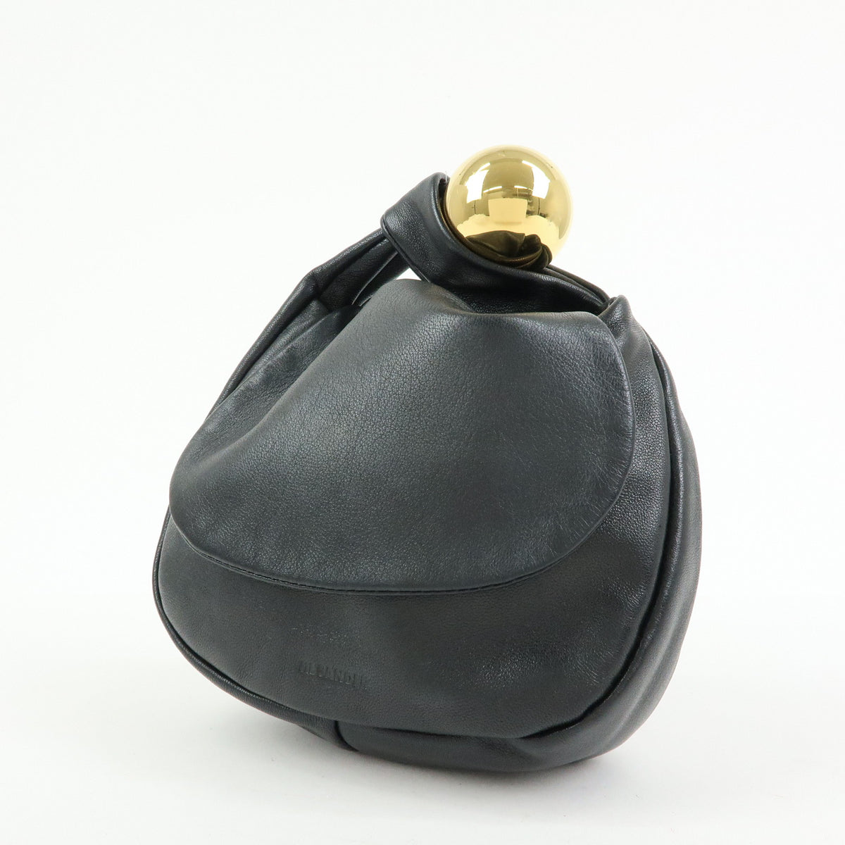 JIL SANDER Leather Sphere Pouch Clutch Hand Bag Black