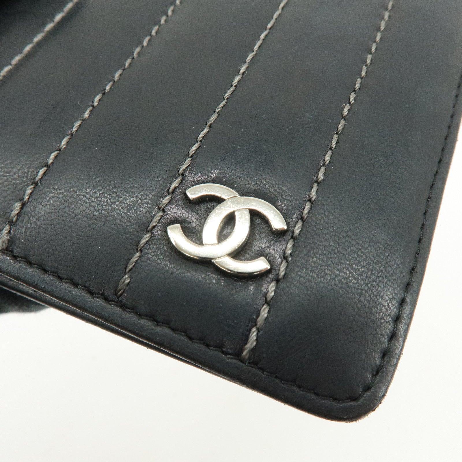 CHANEL COCO Mark Leather Bi-fold Flap Long Wallet Black