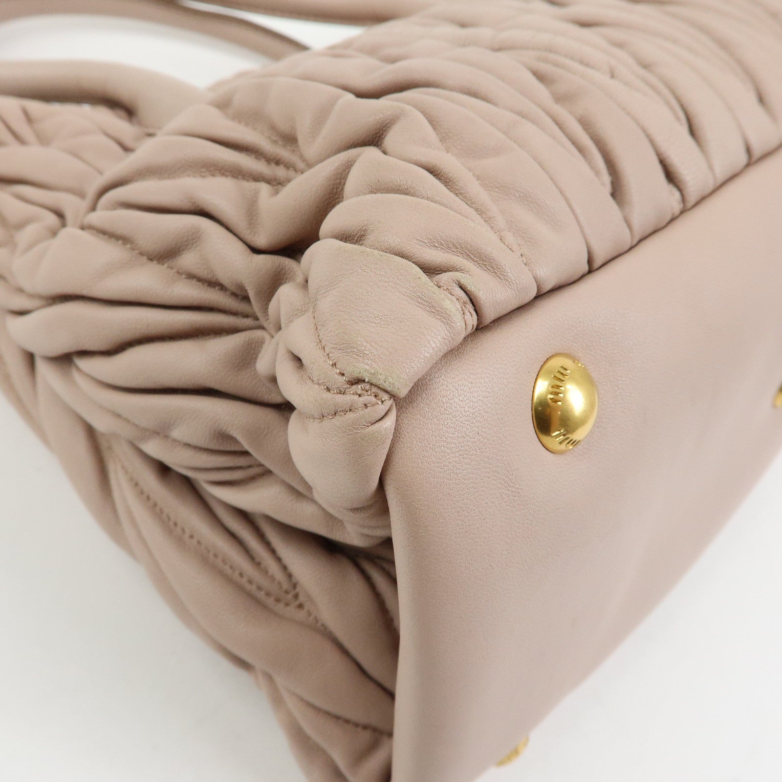 MIU MIU Matelasse Nappa Gaufre Leather 2Way Hand Bag Pink Beige RN1069