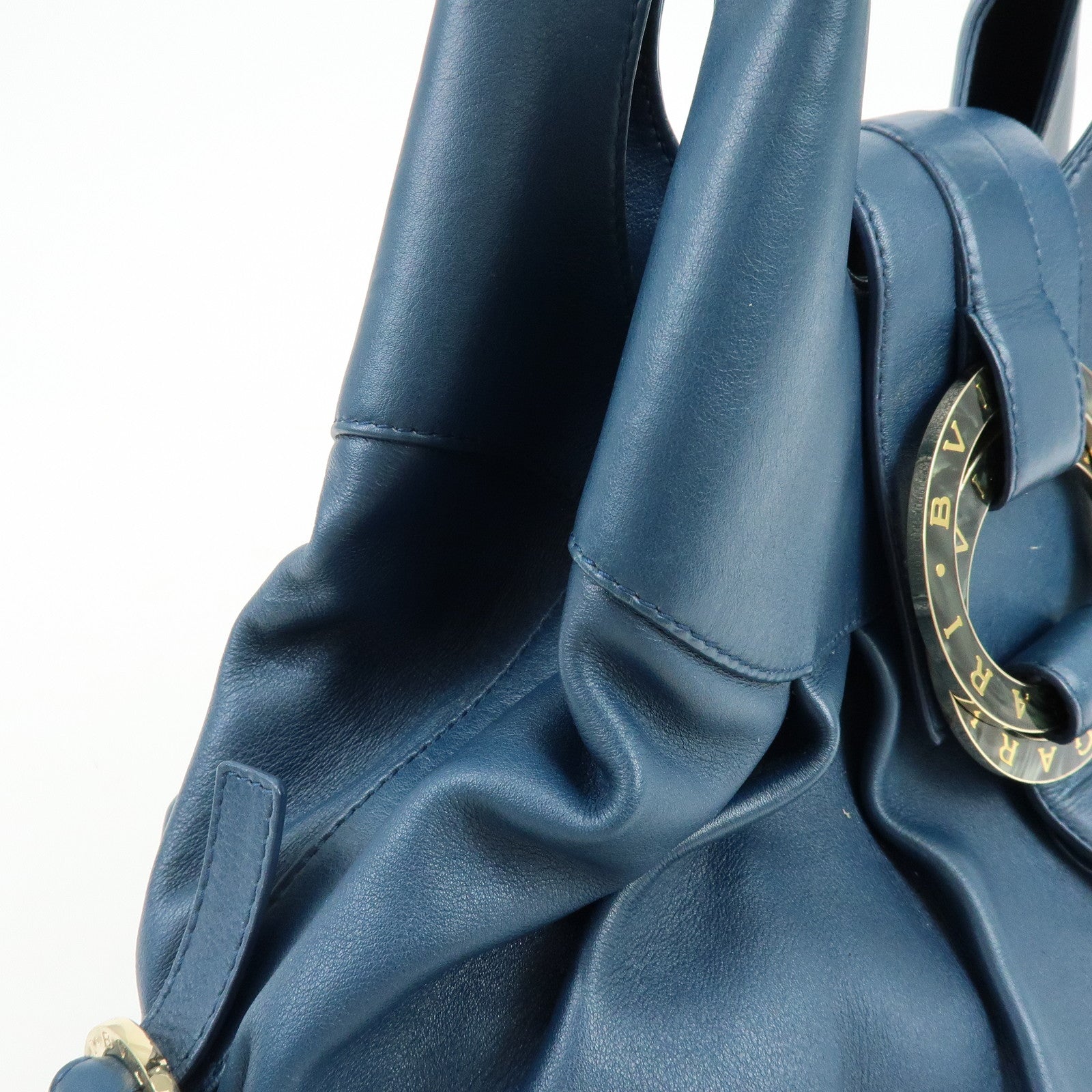 BVLGARI Chandra Leather Shoulder Bag Double Circle Ring Turquoise Blue
