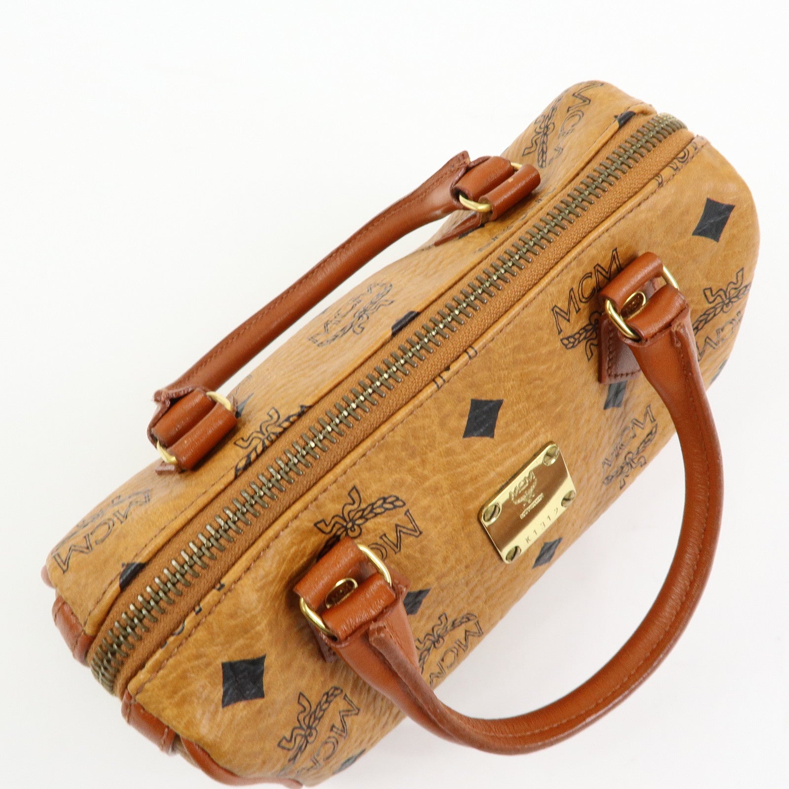 MCM Visetos Leather 2Way Bag Mini Boston Bag Hand Shoulder Bag Brown