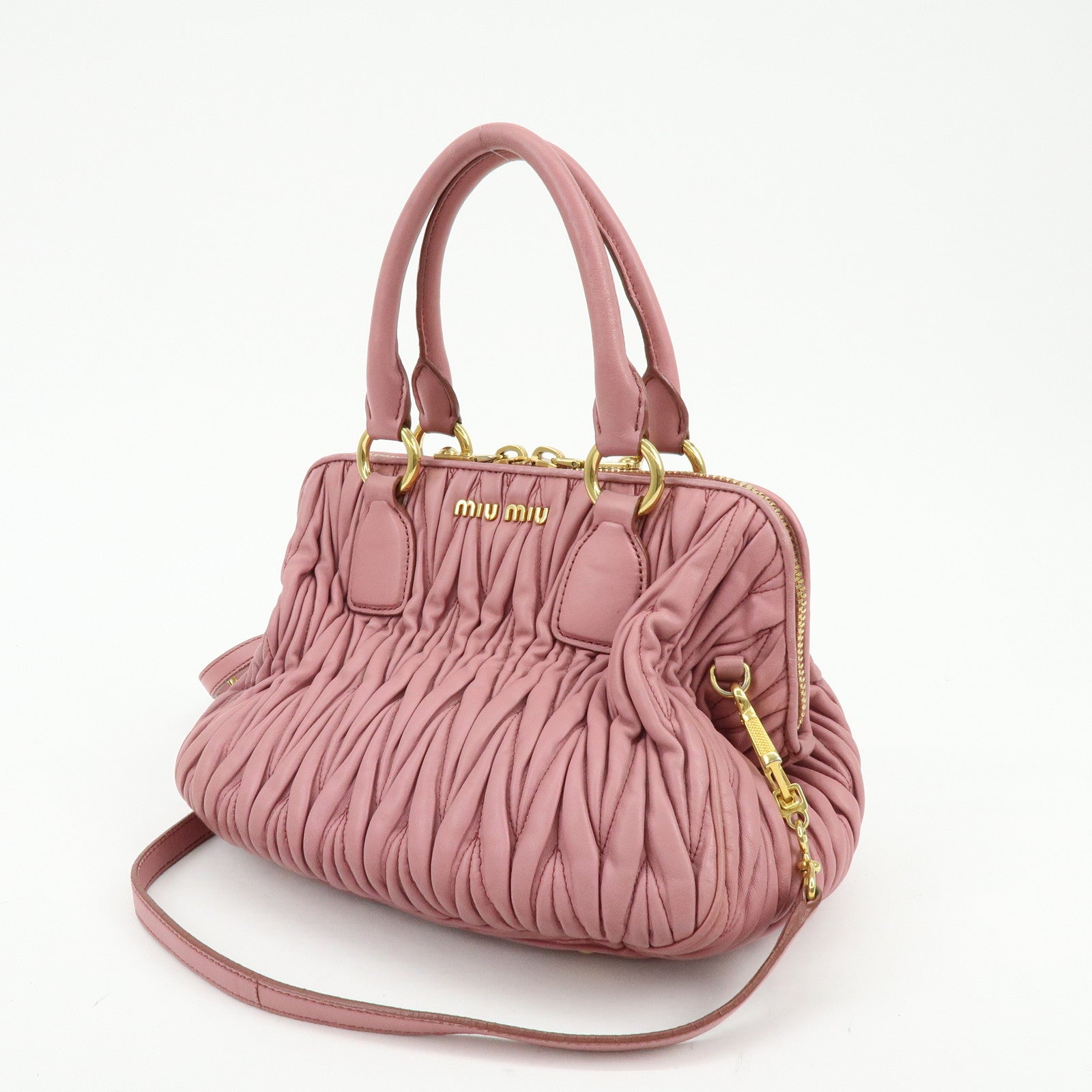 MIU MIU Matelasse Nappa Leather 2Way Hand Bag Shoulder Bag Pink RLN059
