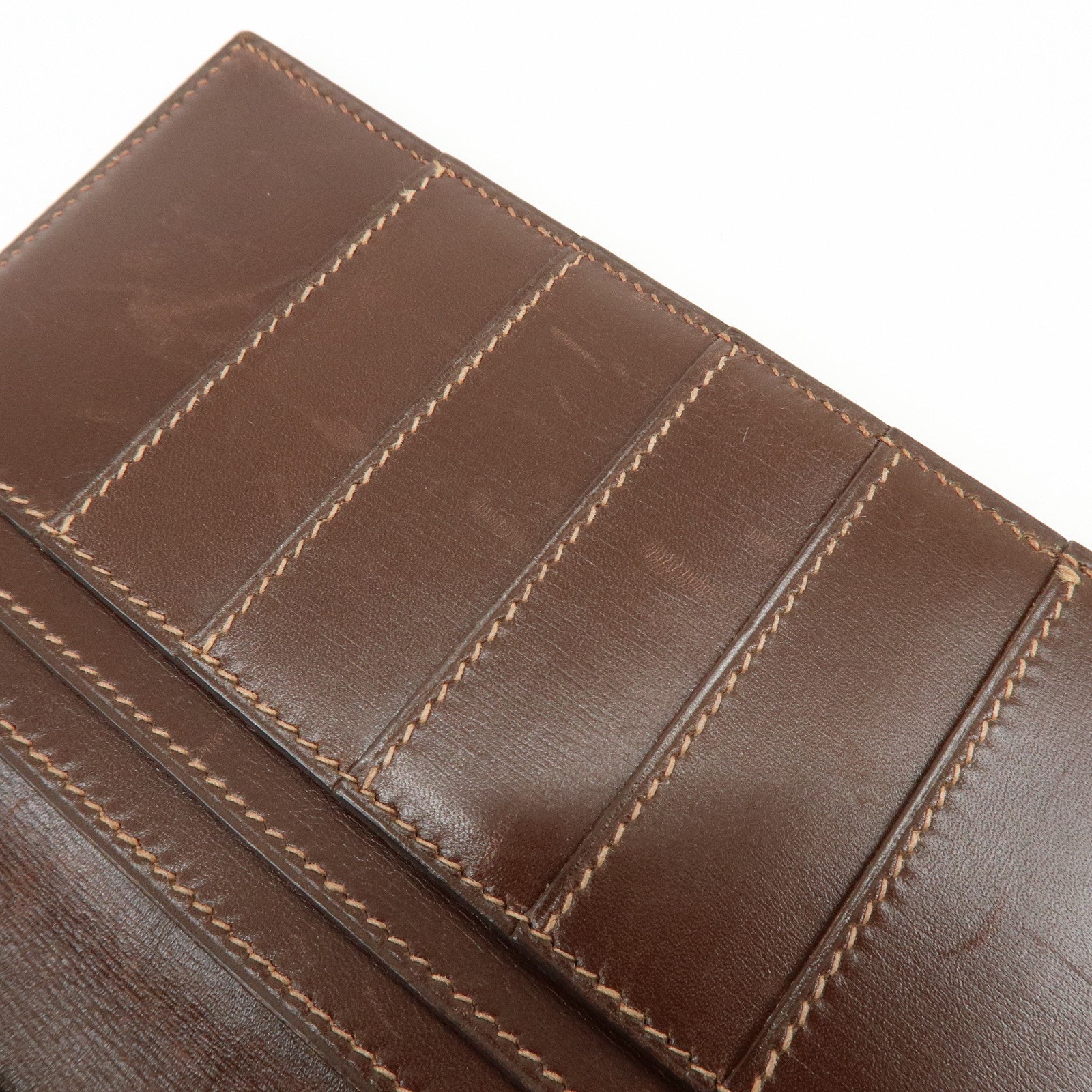 HERMES Box Calf Leather Long Bi-fold Wallet ☐FStamped Brown