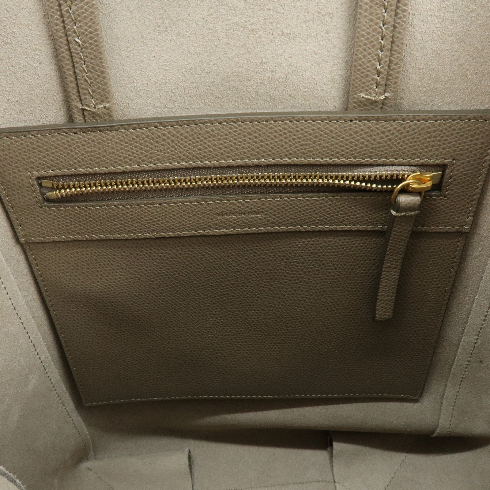 CELINE Vertical Cabas Leather 2Way Hand Bag Shouder Bag Greige