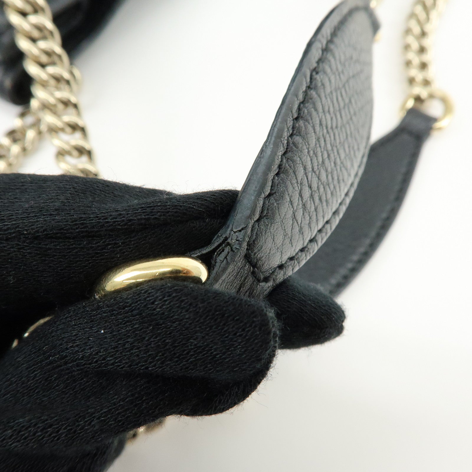 GUCCI SOHO Interlocking G Leather Chain Shoulder Bag Black 536196