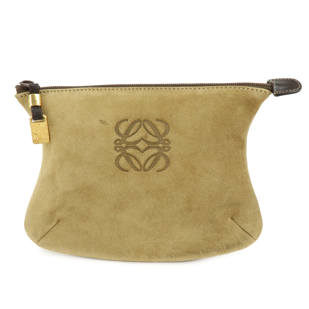 LOEWE Anagram Suede Accessory Pouch Makeup Bag Pouch Beige Gold