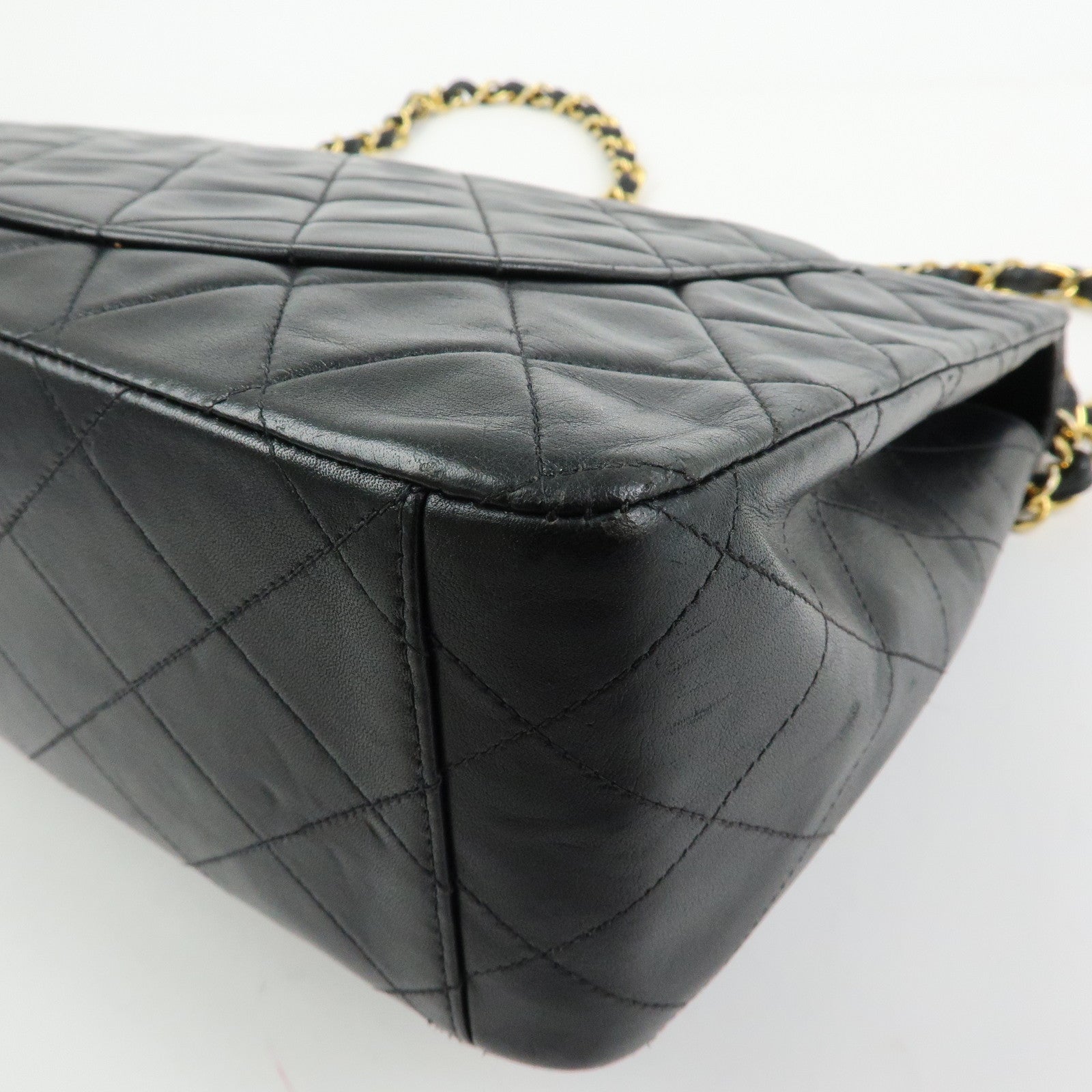 CHANEL Jumbo Matelasse 34 COCO Mark Lamb Skin Shoulder Bag Black A01094
