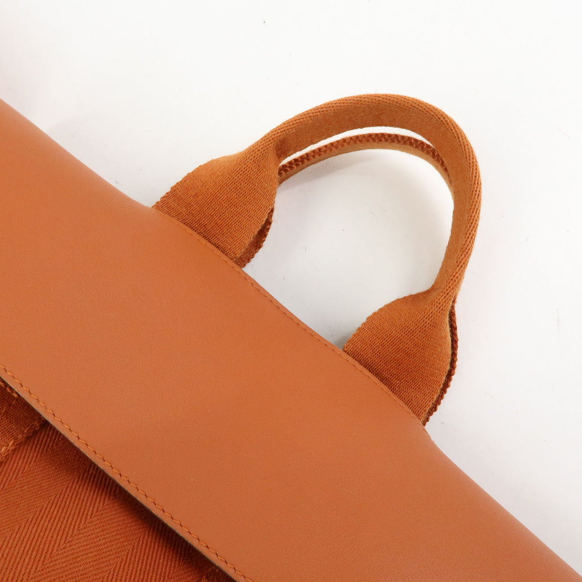 HERMES Valparaiso MM Toile Chevron Leather Tote Bag Hand Bag Orange