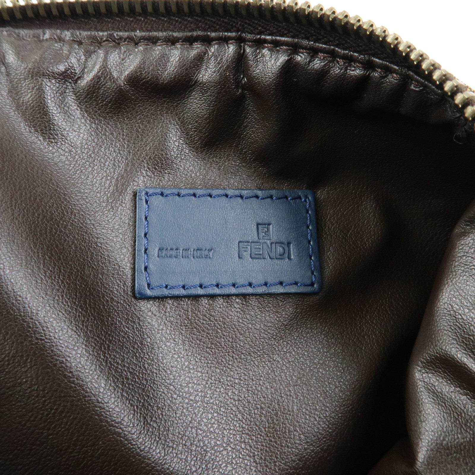 FENDI Zucca Canvas Leather Hand Bag Accessory Pouch Brown Blue 8N0005