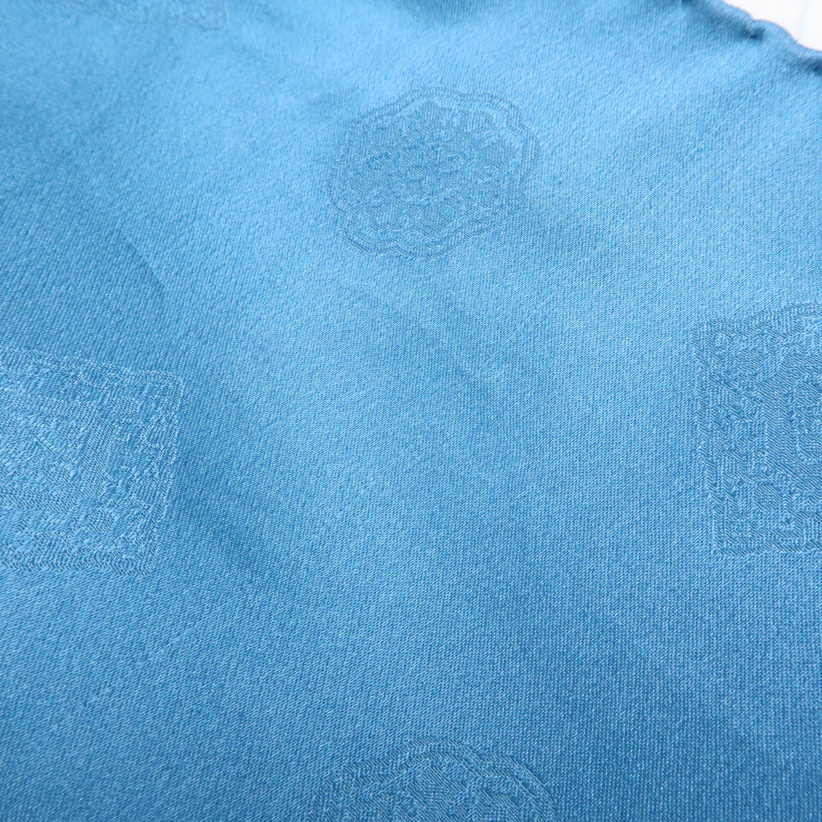 CHANEL Silk 100% Scarf Gold Chain Motif Light Blue White